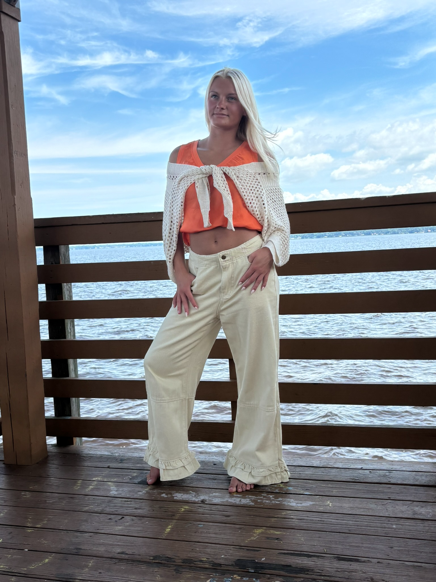 Soft Shimmer Open-Knit tie-front wrap